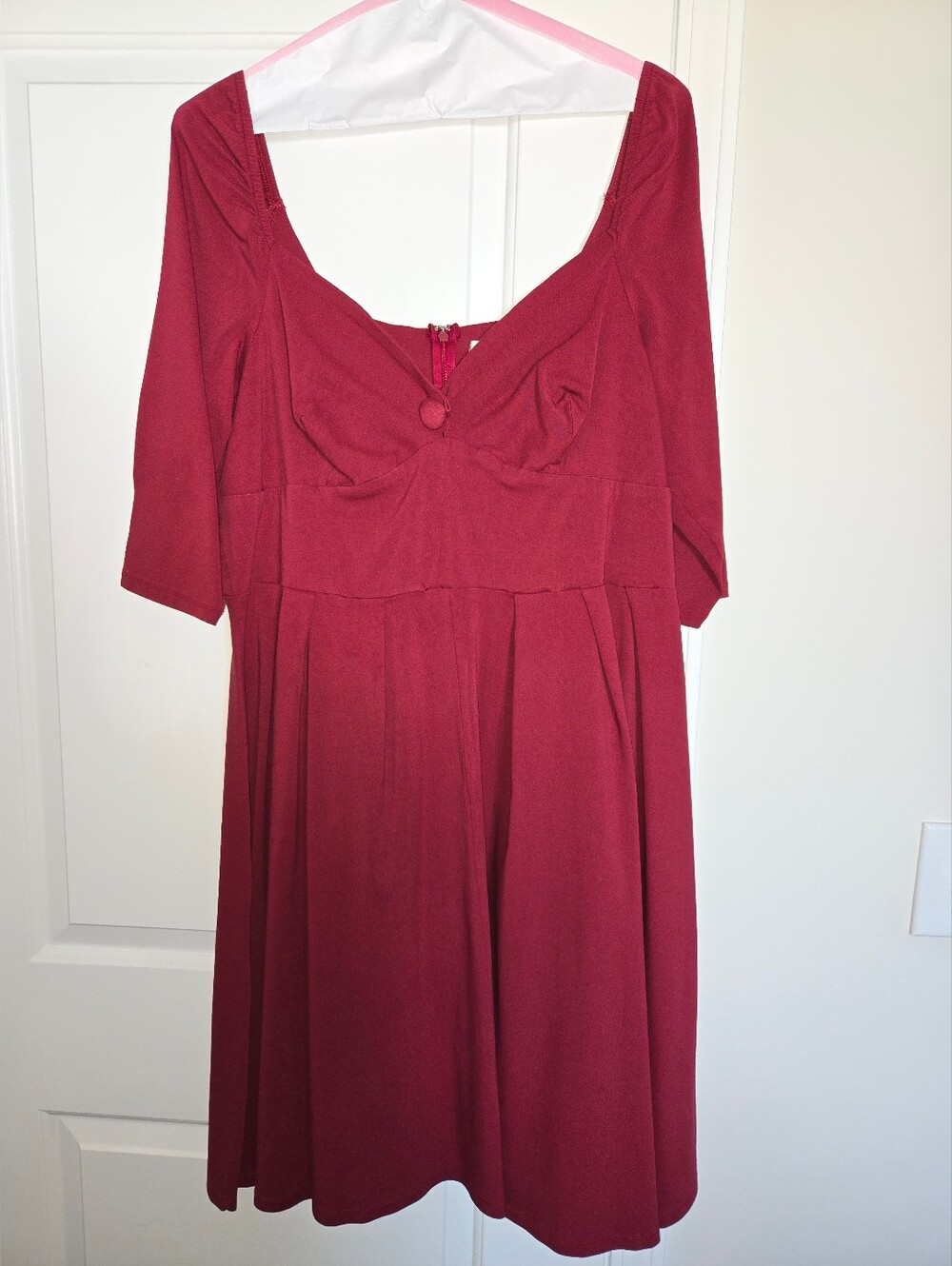 Unique Vintage Wine-Red Square Neck Midi Dress